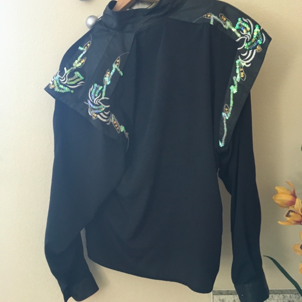 Neiman Marcus Elena By Jhene Glitter Black Shirt - Picture 5 of 6
